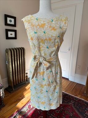 Pendleton Cotton Barkcloth Boatneck Sheath Dress with Belt
